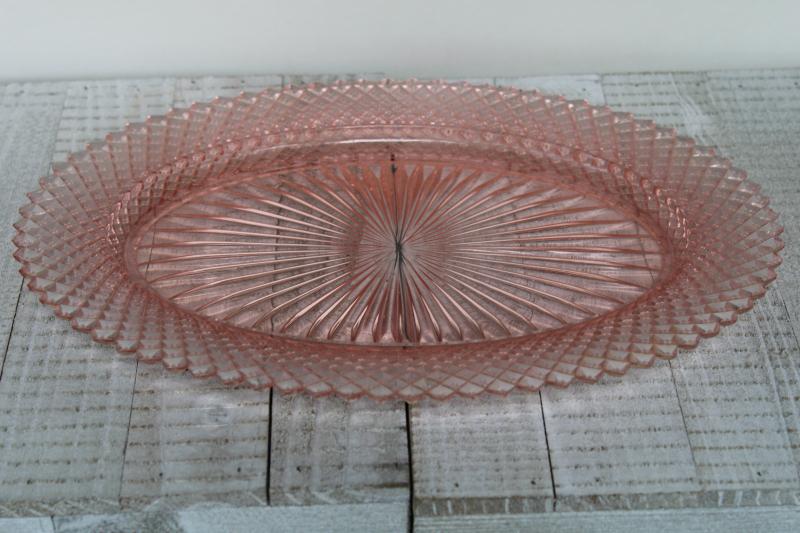 Miss America blush pink depression glass oval platter, 1930s vintage Anchor Hocking