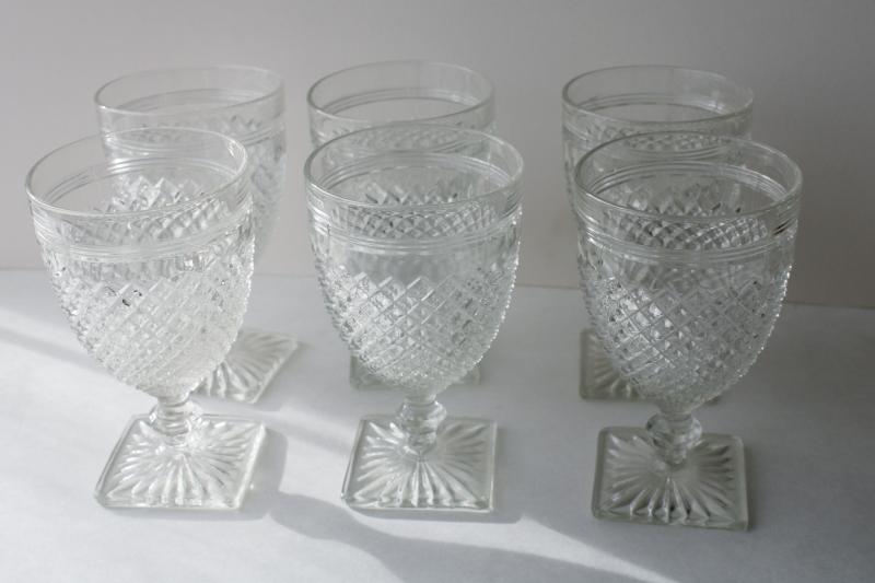 Miss America vintage crystal clear depression glass goblets, water or wine glasses
