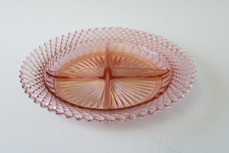 Miss America vintage depression glass blush pink divided bowl, relish or candy dish
