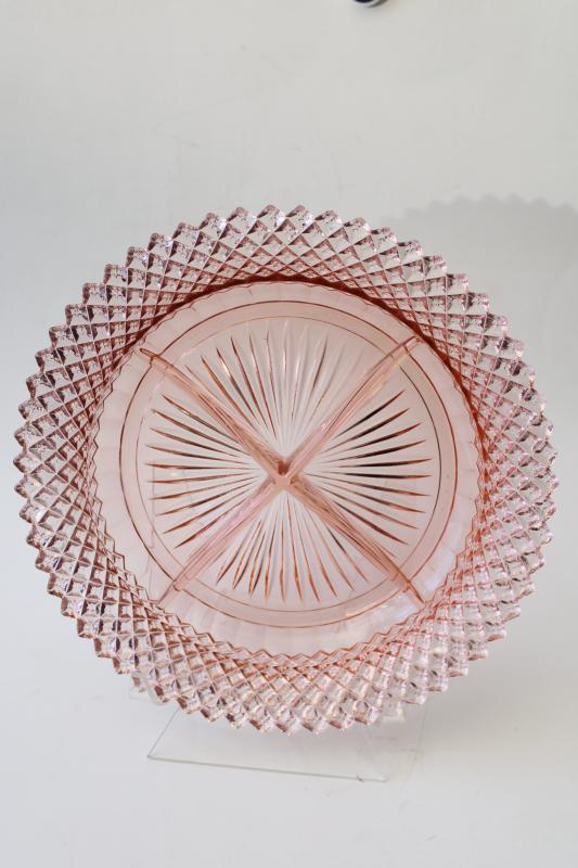 Miss America vintage depression glass blush pink divided bowl, relish or candy dish