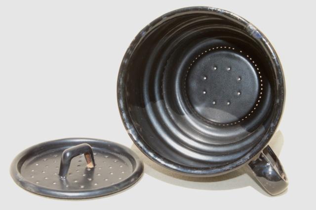 Modern Design label 1930s vintage enamelware stovetop coffee maker dripolator drip pot