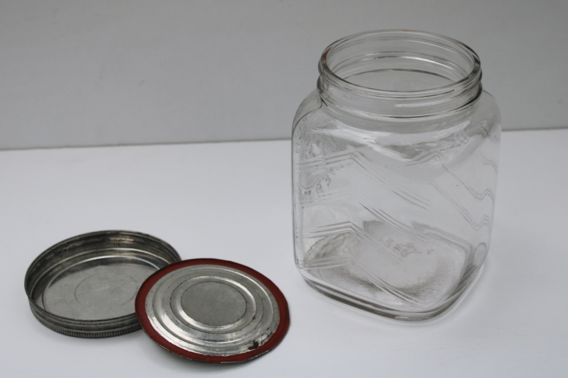 Early Monarch Embossed Lion Quart Glass Coffee Jar & Original Coffee Lid