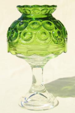Moon & Stars glass shade candle lamp, vintage candlestick w/ green glass lampshade