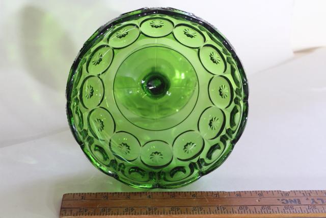 Moon & Stars pattern glass large compote or fruit bowl, vintage green glasswar