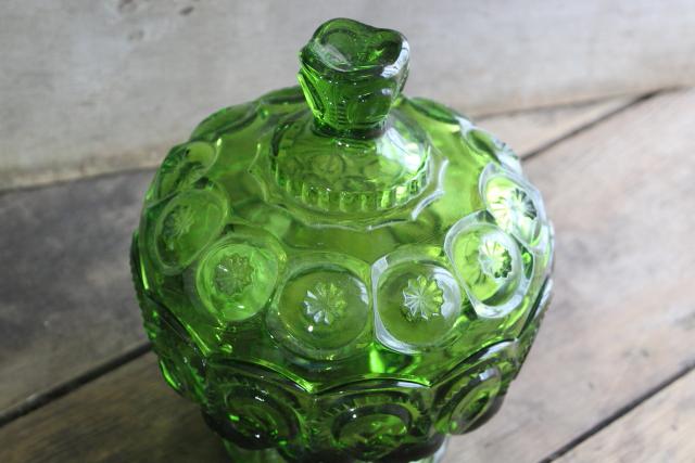 Vintage pressed glass candy bowl green glass candy dish
