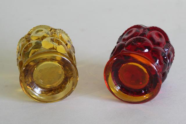 Moon and Stars pattern pressed glass toothpick holders, vintage amberina and amber glass