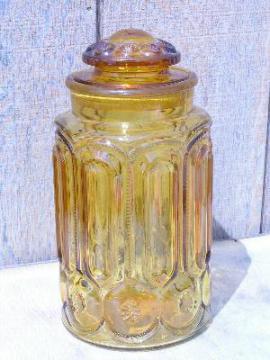 Moon and Stars vintage amber glass canister jar
