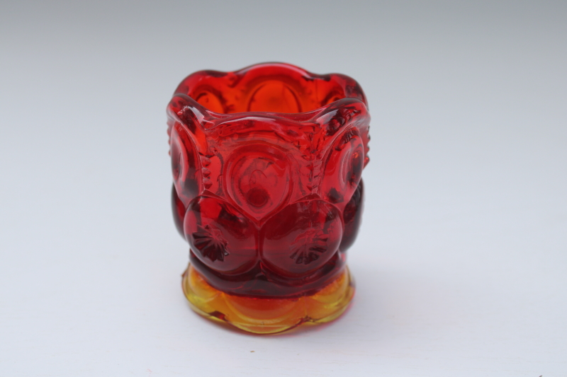 Moon and stars pattern vintage glass toothpick holder in amberina red gold shaded color