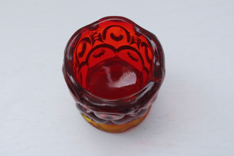 Moon and stars pattern vintage glass toothpick holder in amberina red gold shaded color