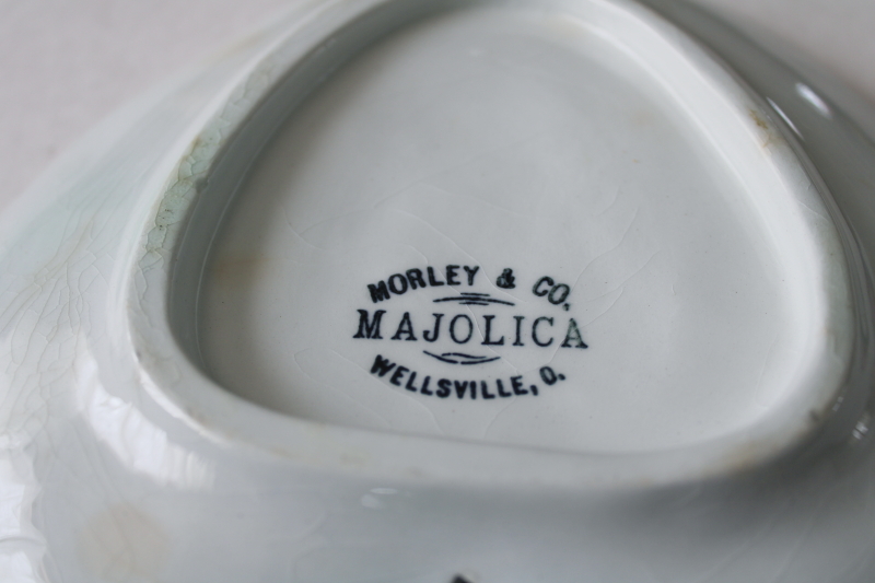Morley majolica antique vintage American art pottery plate begonia leaf 