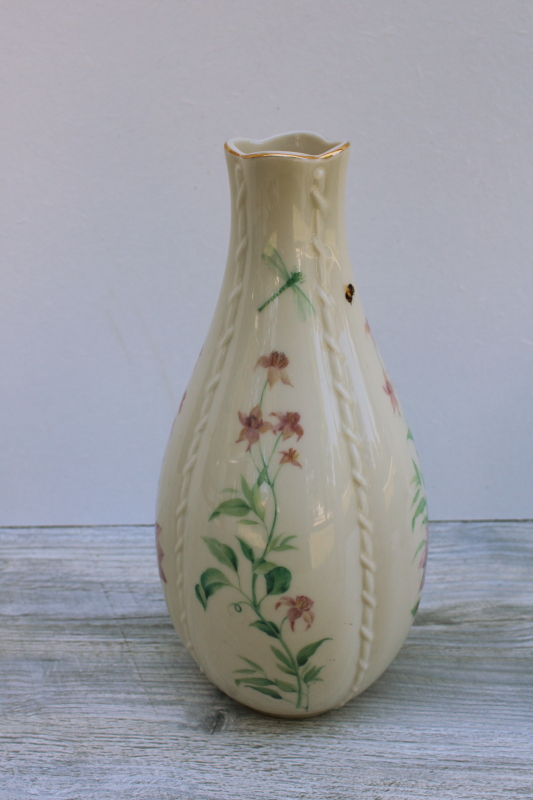 Morningside Cottage Lenox flower vase, ivory china w/ botanical florals