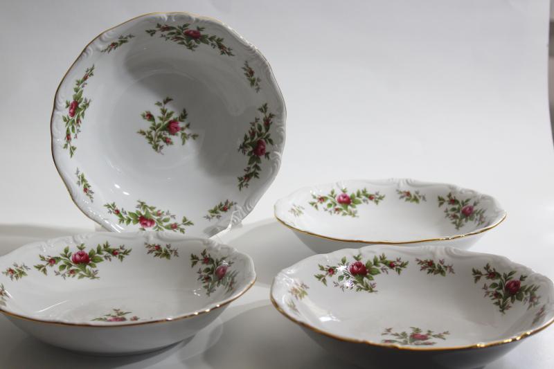 Moss Rose pink roses china Johann Haviland Traditions soup bowls set of four
