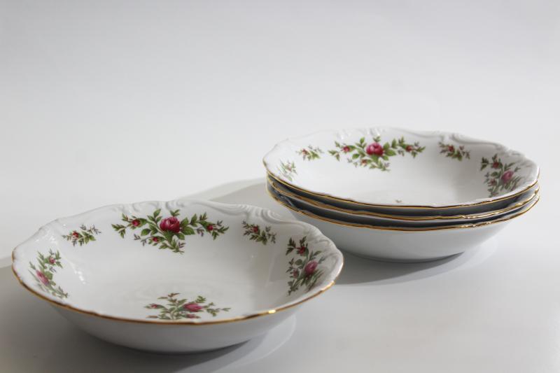 Moss Rose pink roses china Johann Haviland Traditions soup bowls set of four