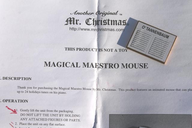 Mr. Christmas Maestro Mouse music box plays piano carols when you choose sheet music