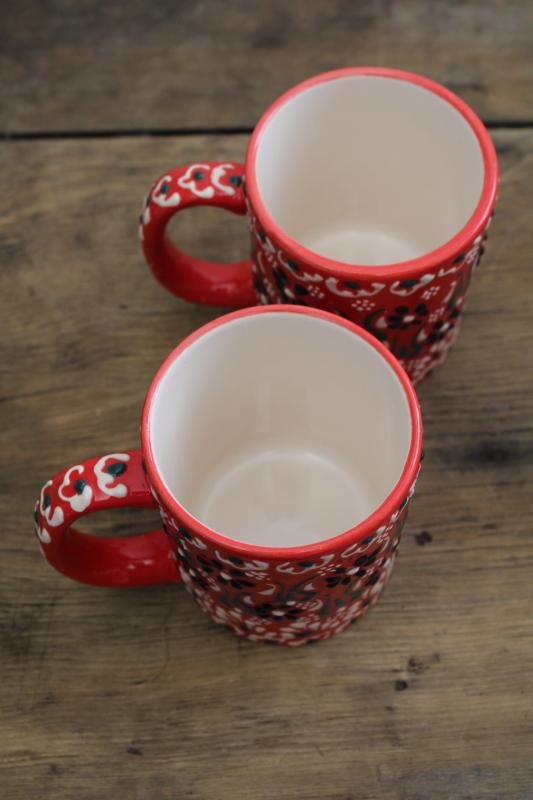 Myth Arts Turkey red ceramic coffee cups, hand painted mugs Turkish pottery