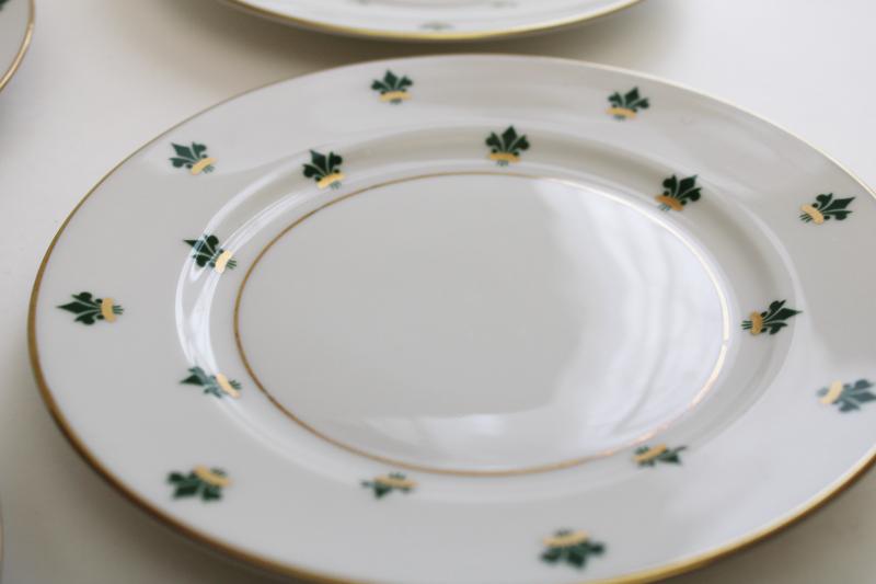 Nanette green & gold fleur de lis pattern bread & butter plates, Baronet Eschenbach Bavaria