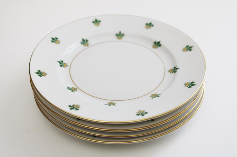 Nanette green & gold fleur de lis pattern bread & butter plates, Baronet Eschenbach Bavaria