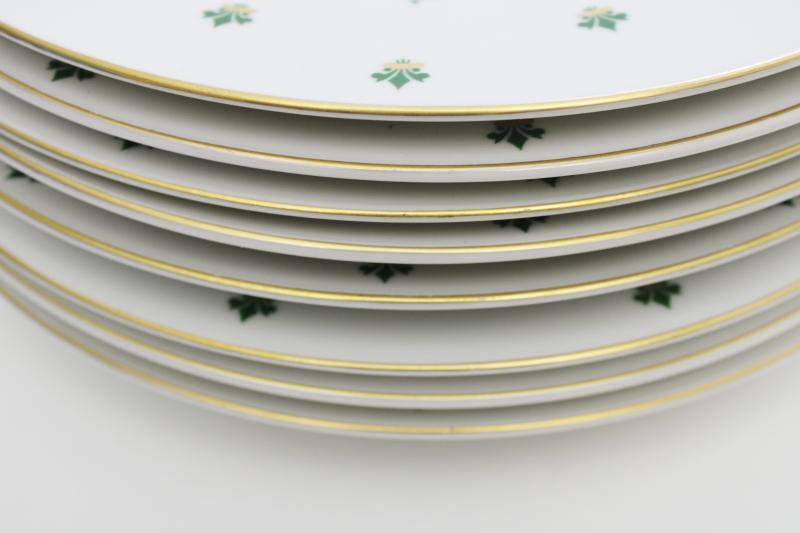 Nanette green & gold fleur de lis pattern dinner plates, Baronet Eschenbach Bavaria