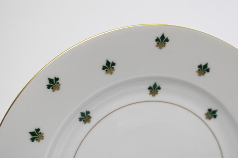 Nanette green & gold fleur de lis pattern luncheon plates, Baronet Eschenbach Bavaria
