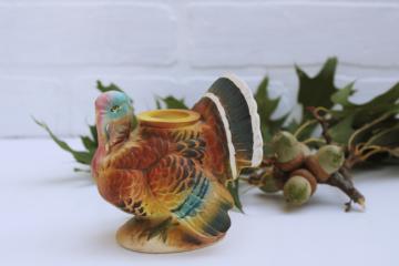 Napcoware vintage ceramic turkey, Thanksgiving candle holder holiday party table decor