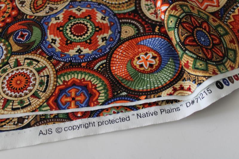 Native Plains print cotton fabric, Indian baskets design warm southwest colors