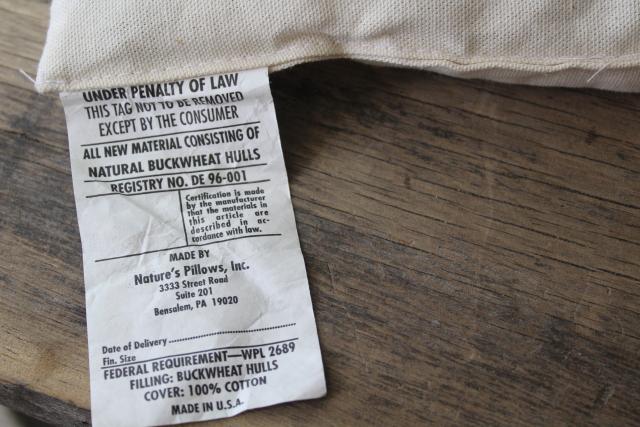Nature's Pillows natural buckwheat hulls pillow, unbleached cotton fabric