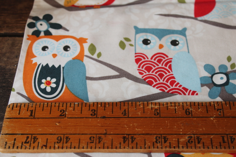 Nested Owls Adorn It retro print modern cotton quilting fabric, mod owl design