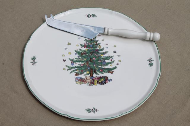 Nikko Japan Christmastime Christmas tree cheese plate & server knife set