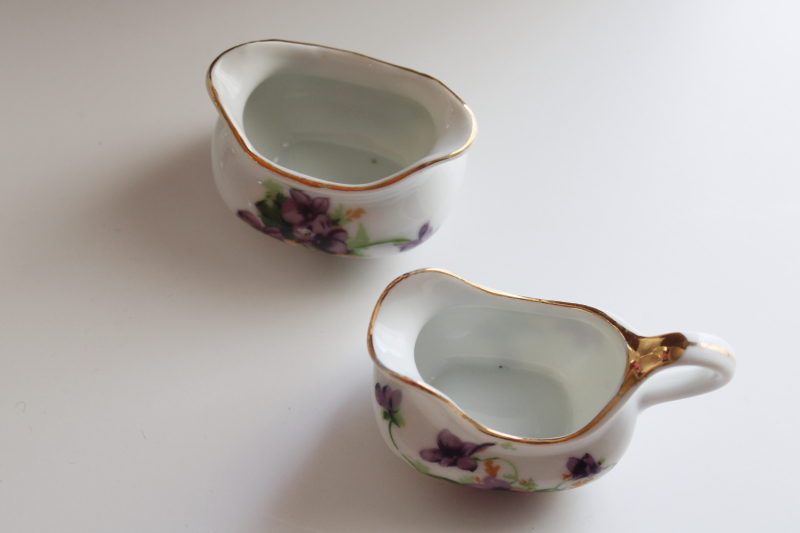Norcrest Japan vintage Sweet Violets mini cream  sugar set, tiny sugar dish  creamer pitcher