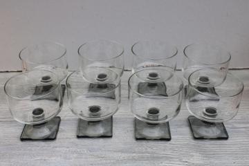 Nordic Midnight grey smoke / clear glass stemware, mod vintage cocktail glasses