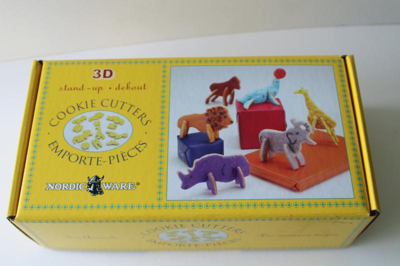 Nordic Ware plastic cookie cutters in original box, 3D standing animals  circus zoo party