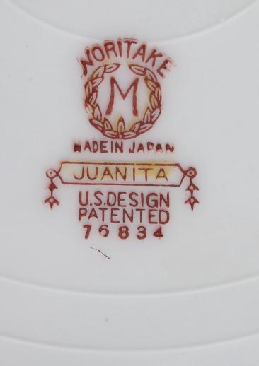 Noritake Juanita set of 10 dinner plates, vintage M mark Noritake china