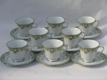 Noritake Princeton pattern, vintage china cups and saucers, lot of 8