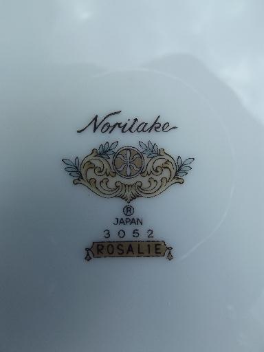 Noritake Rosalie rosebud chintz border china soup plates, 6 rimmed bowls