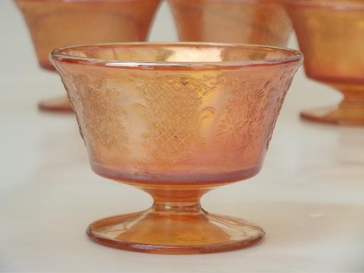 Normandie  pattern sherbet dishes,vintage  marigold iridescent carnival glass