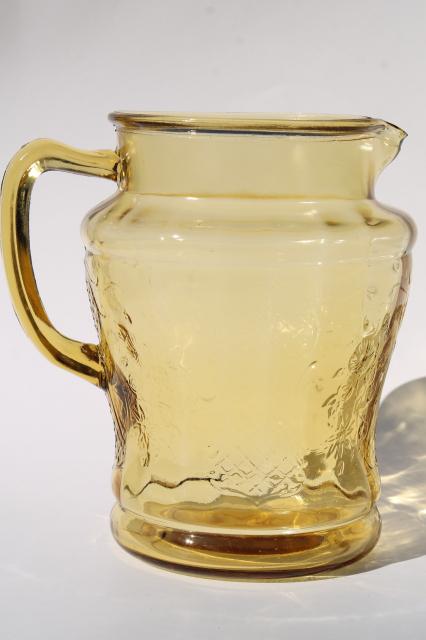 Normandie vintage amber yellow depression glass lemonade set, pitcher and glasses
