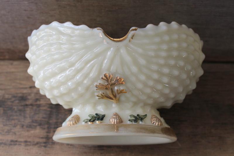 Northwood custard glass bowl, antique seashell seaweed pattern glass dish