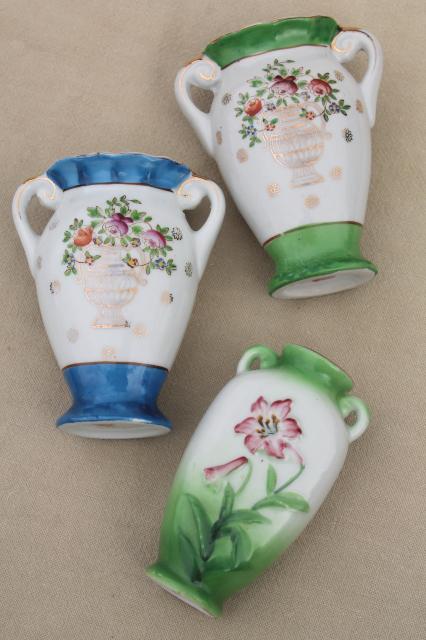 Occupied Japan collection miniature china vases, vintage hand painted porcelain