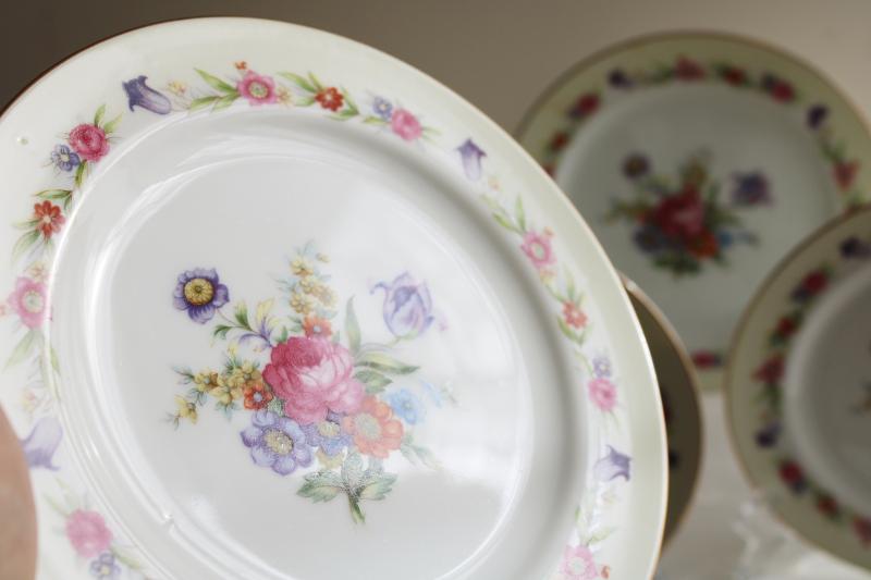 Occupied Japan vintage hand painted china dessert plates, Sango Dresdenia floral 
