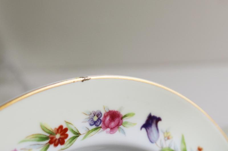 Occupied Japan vintage hand painted china dessert plates, Sango Dresdenia floral 