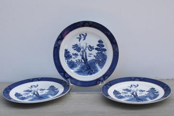 Occupied Japan vintage ironstone dinner plates, Real Old Willow blue  white china Chinese export style