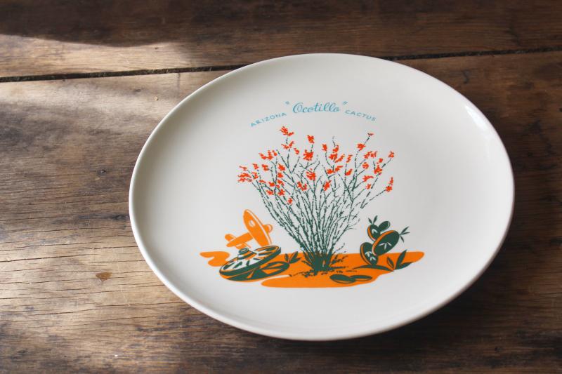 Ocotillo dinner plate, vintage Arizona Cactus dinnerware Universal pottery Blakely pattern
