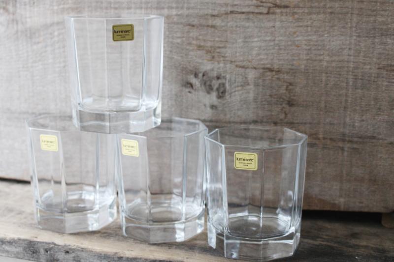 Octime octagonal tumblers, vintage Luminarc glassware, lowball glasses w/ label