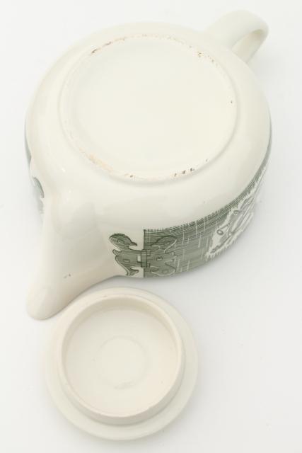 Old Curiosity Shop teapot, vintage USA Royal china tea pot green & white