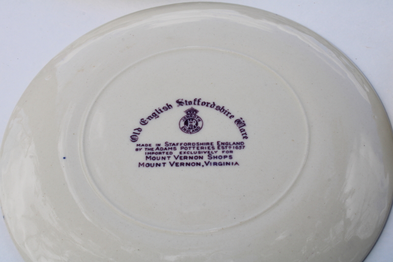 Old English Staffordshire mulberry purple transfer ware china, Mount Vernon scene vintage plates