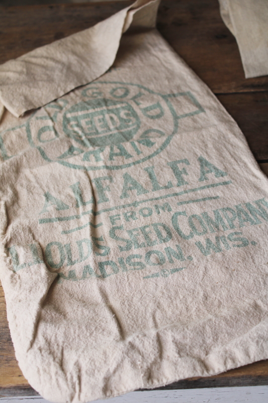 Old Gold Olds Seeds Madison Wisconsin vintage cotton feed sack farm seed bag