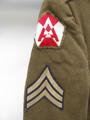 Old WWII US 15th Army (ETO) NCO dress uniform with ribbons, patches