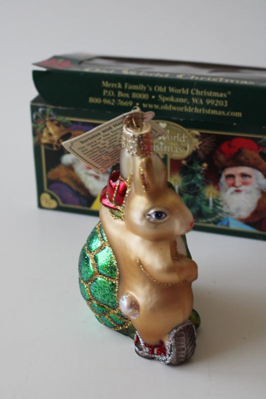 Old World Christmas hand blown glass ornament w/ box Tortoise & Hare vintage 2001