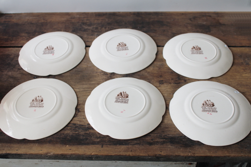 Olde English Countryside vintage Johnson Bros plates, multicolored transferware china