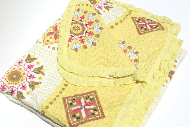 Olde Kentucky vintage cotton wholecloth quilt, print cotton bedspread whole cloth